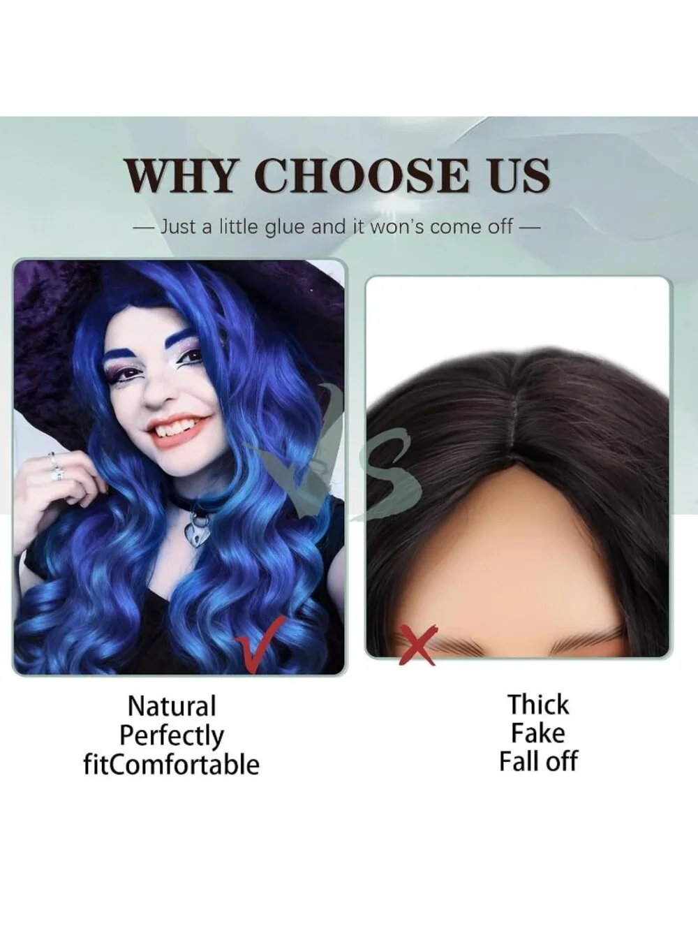Women's Blue 26 Inch Natural Synthetic Modern Long Curly Wavy Fiber Wigs